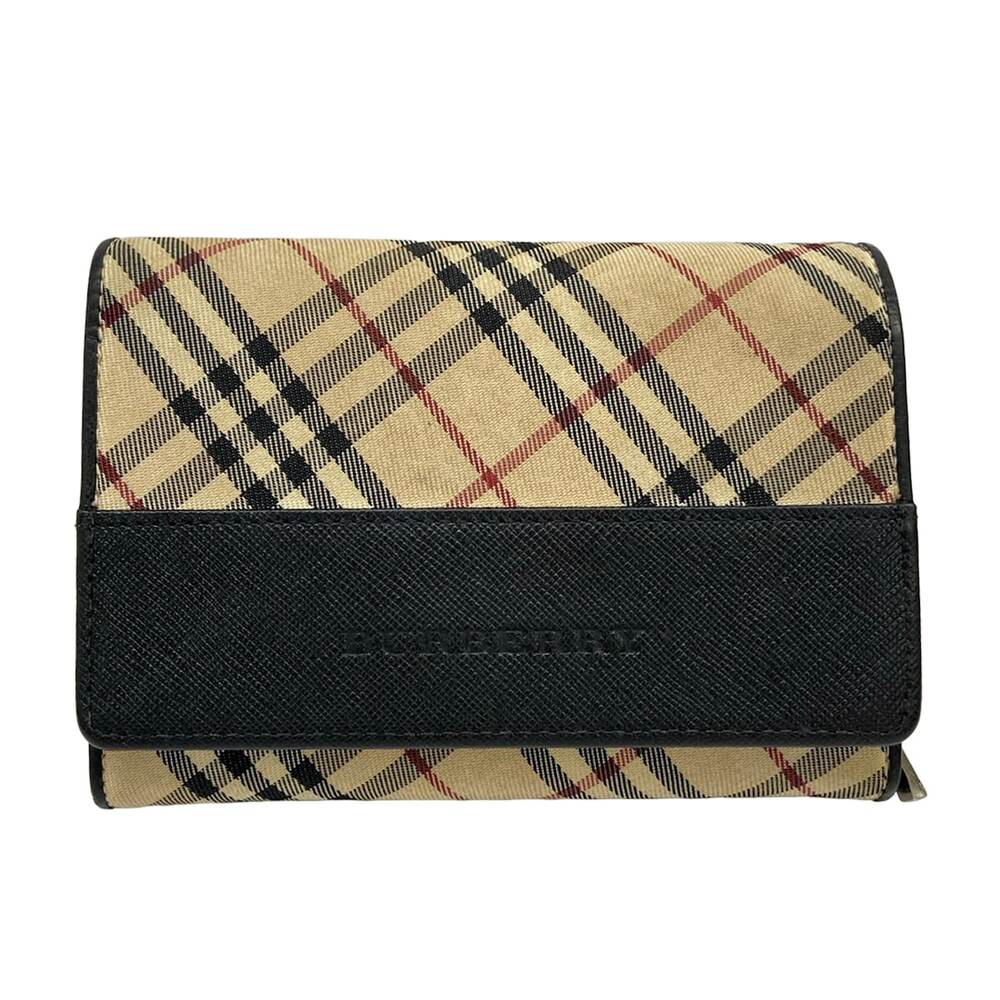 Burberry Bifold Wallet Beige Multi Nylon Leather